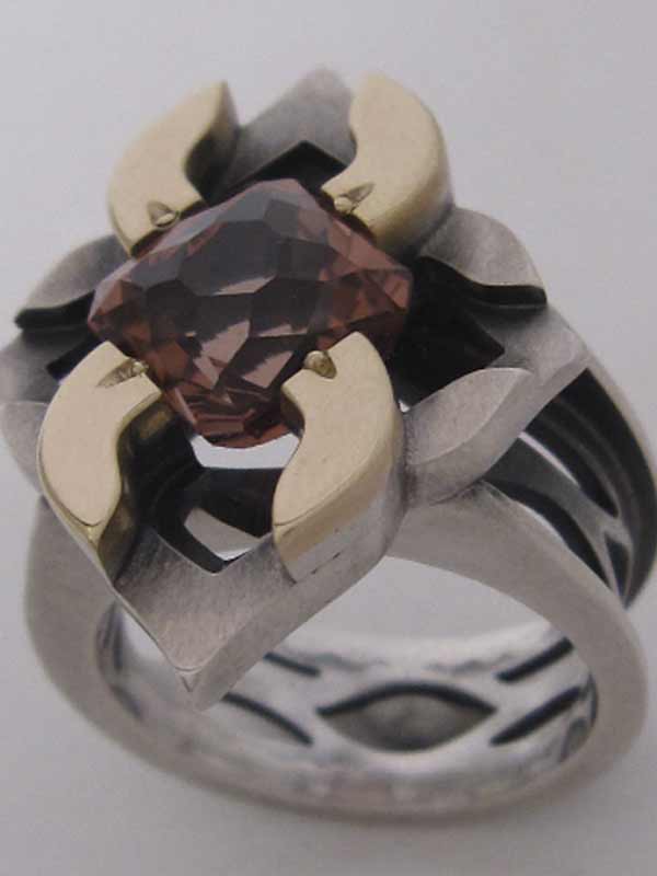 Custom Designer Silver and Gold Ring with Pink Tourmaline by Andy Lucas