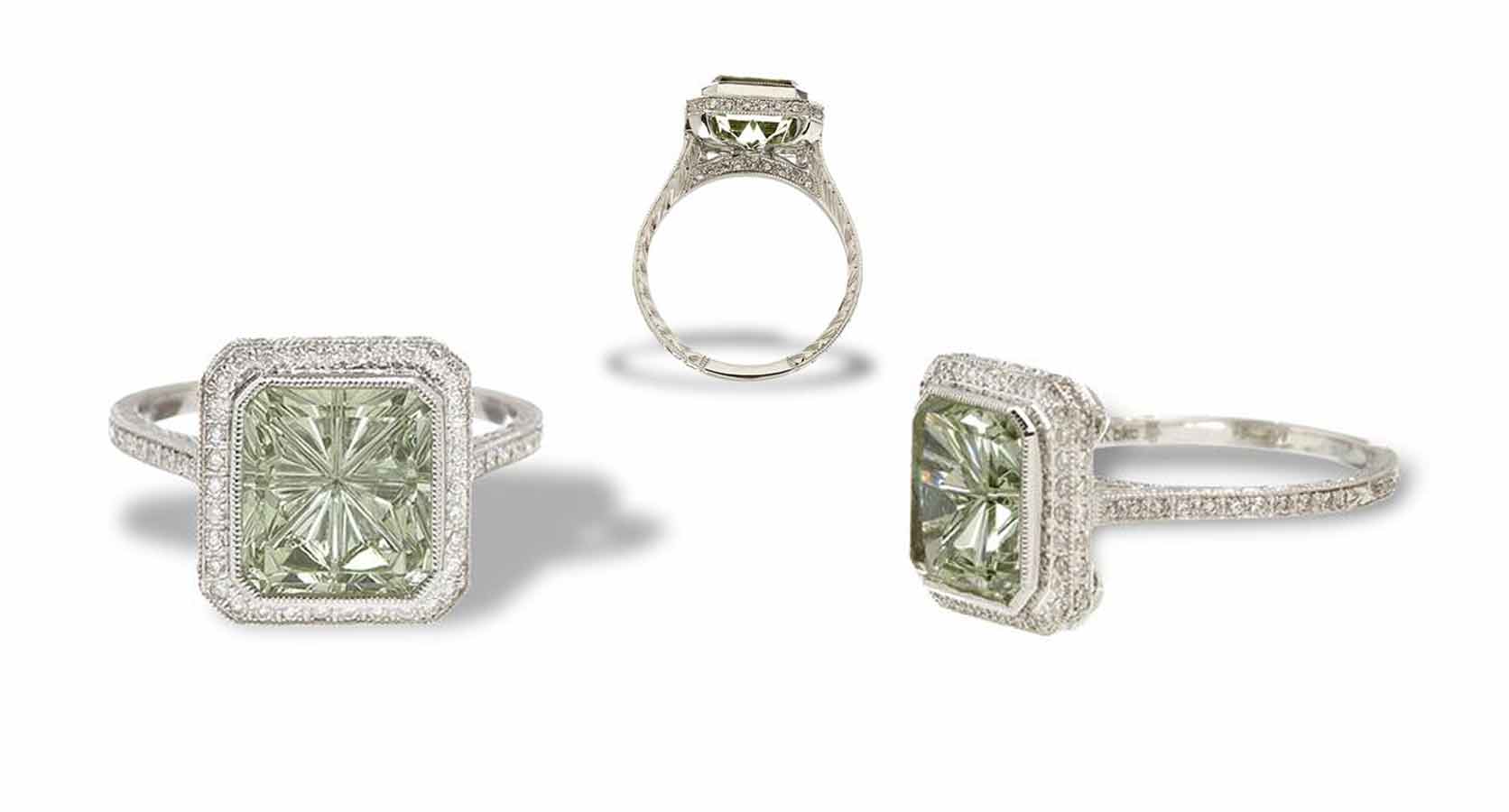 Green Beryl Ring In a Gold and Diamond mounting
