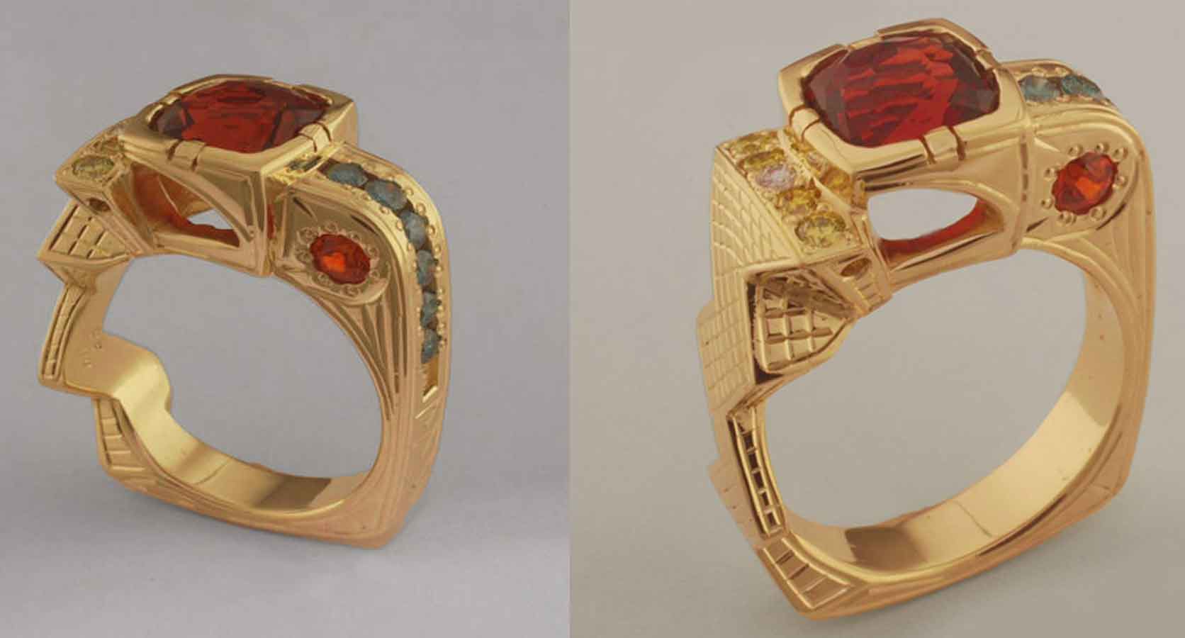 Gypsy Rose Garnet and Diamonds in a Mayan Designer Gold Ring