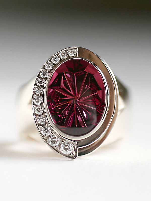 BNOX ring, Rhodolite BuffTop gem by John Dyer