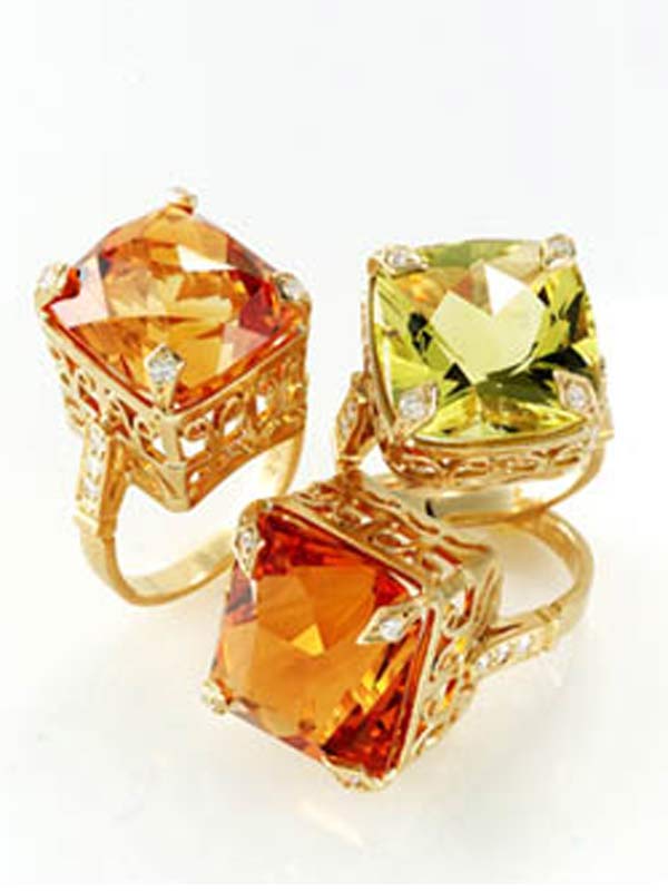 Citrine and lime citrine Jewel Box rings by Cathy Carmendy