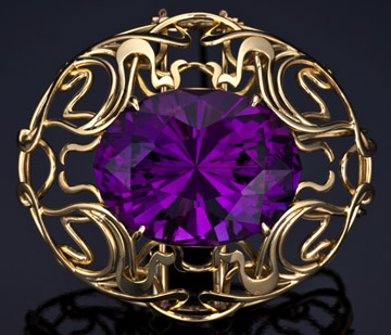 Art Nouveau pendant / brooch in 18KT gold with an Amethyst