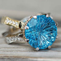 Custom Blue Topaz Ring ring with diamonds in Gold